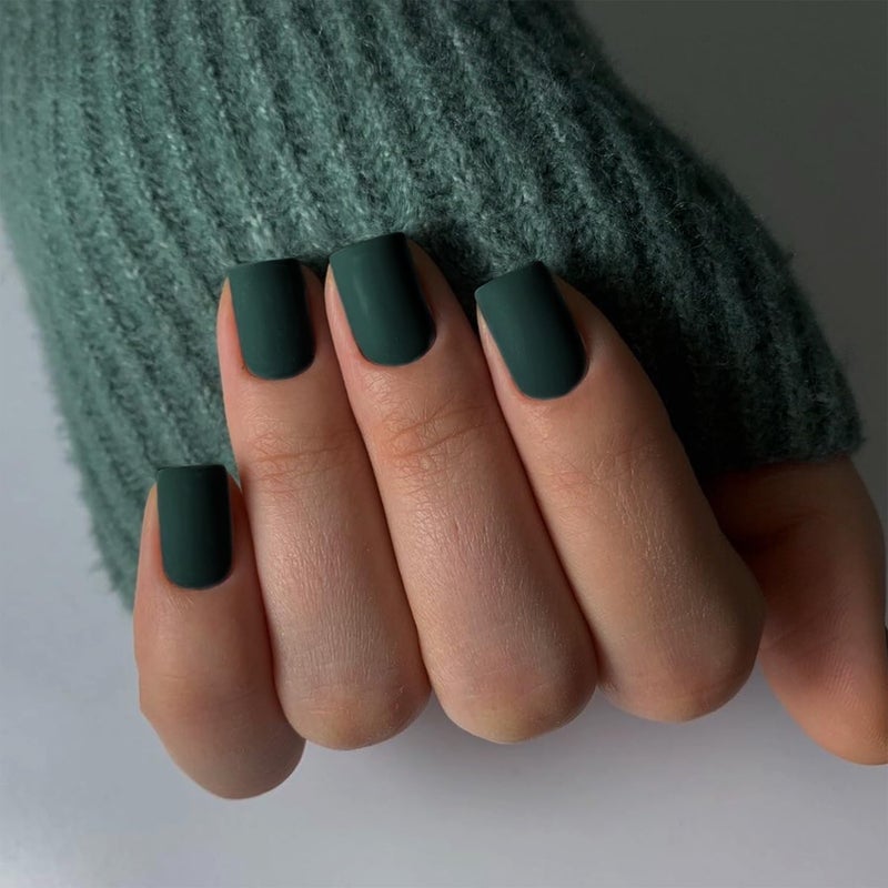 XCREANDO Matte Emerald Green Press on Nails Short Square Fake Nails Short Square Nails Press ons, Soft Gel Acrylic Glue on Nails Stick on for Women Thick Solid Color 24pcs - Image 1