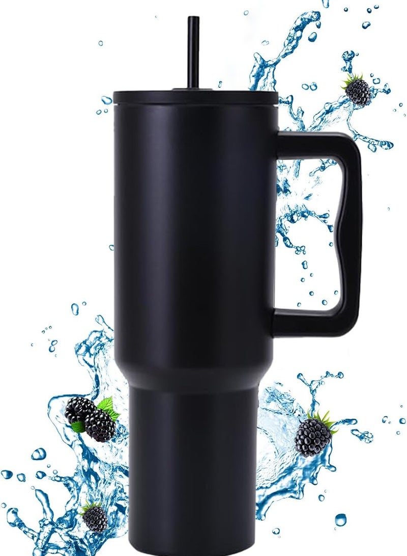 ROEIEIS 40 oz Stainless Steel Tumbler with Handle & Straw Lid - Double-Wall Vacuum Insulated Travel Mug, Keeps Hot/Cold 12 Hours - Coffee Tea Water Bottle (Black) - Image 1