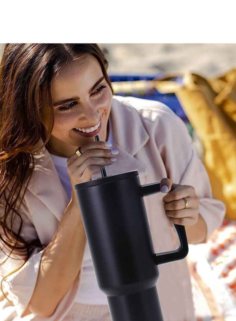 ROEIEIS 40 oz Stainless Steel Tumbler with Handle & Straw Lid - Double-Wall Vacuum Insulated Travel Mug, Keeps Hot/Cold 12 Hours - Coffee Tea Water Bottle (Black) - Image 5