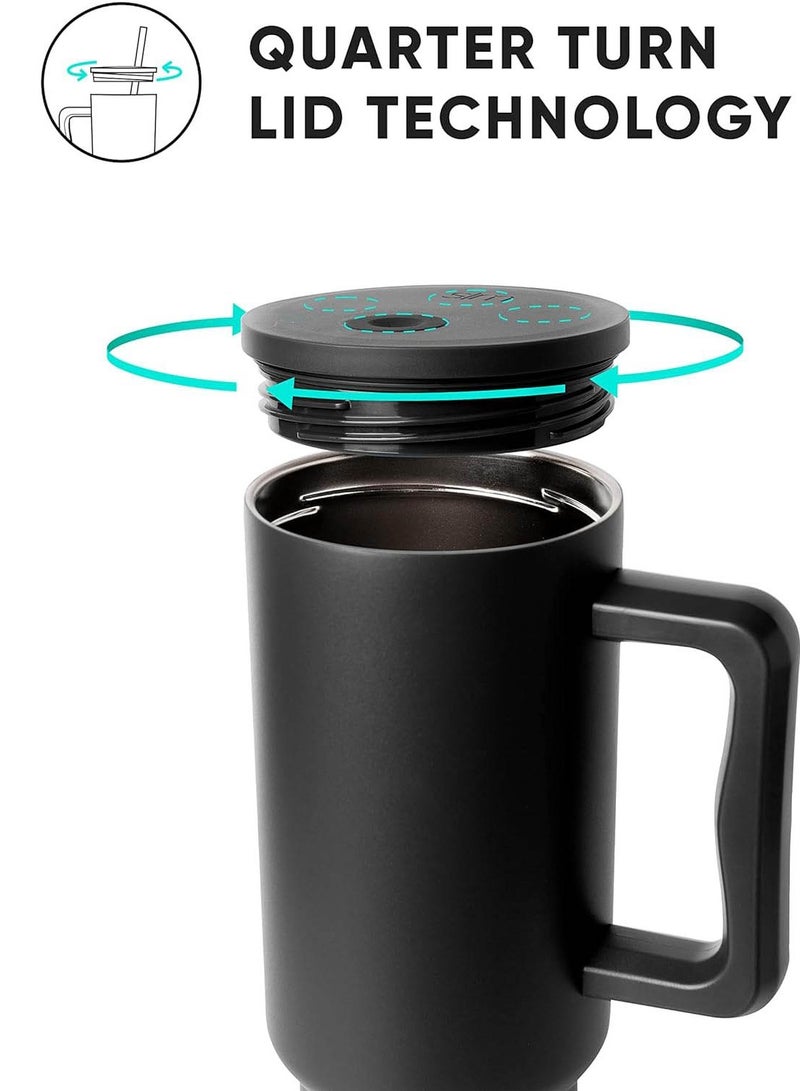 ROEIEIS 40 oz Stainless Steel Tumbler with Handle & Straw Lid - Double-Wall Vacuum Insulated Travel Mug, Keeps Hot/Cold 12 Hours - Coffee Tea Water Bottle (Black) - Image 4