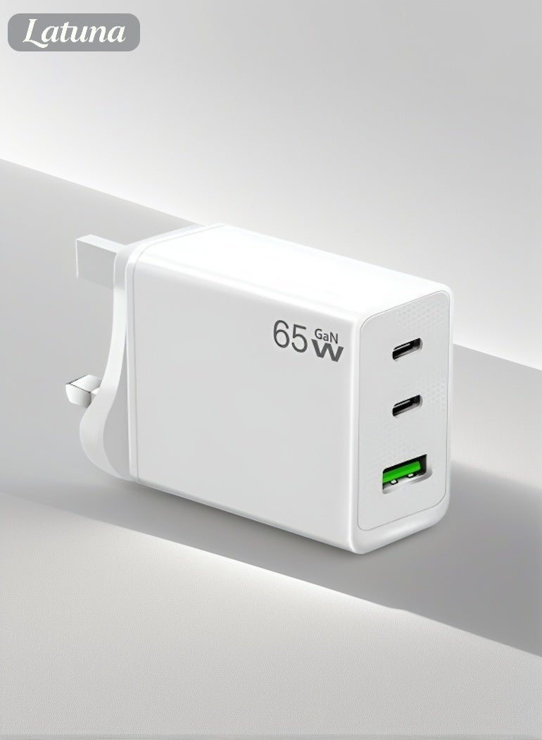 لاتونا شاحن 65 واط من نوع GaN، شاحن سريع من النوع C، محول طاقة USB من النوع C، يدعم تقنية Samsung Super Charge 2.0، وشحن سريع بقدرة 20 واط لـ Galaxy S25+، و S24، و S23 Ultra، و Tab S9/S8، و سلسلة A، بقدرة 65 واط. - Image 1