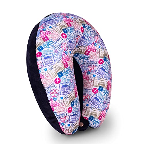 HOOPY Travel Neck Pillow in Soft Fabric for Head, Neck, Shoulder Support Filled with Soft Memory Foam Filling | Multi Purpose Neck Pillow| Neck Rest | Neck Pain | Travel Print - Image 1