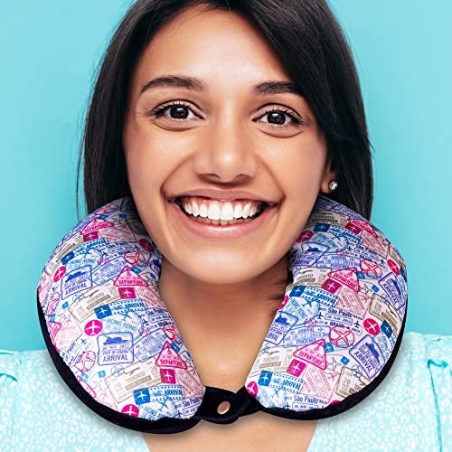 HOOPY Travel Neck Pillow in Soft Fabric for Head, Neck, Shoulder Support Filled with Soft Memory Foam Filling | Multi Purpose Neck Pillow| Neck Rest | Neck Pain | Travel Print - Image 3