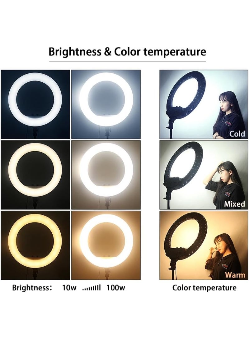 منتقي 18" Ring Light with Tripod Stand & Dual Phone Holder – RL-18 White LED Ring Lamp for Live Streaming, Makeup, Video Recording, Photography, TikTok, YouTube, Zoom Lighting Kit - Image 4