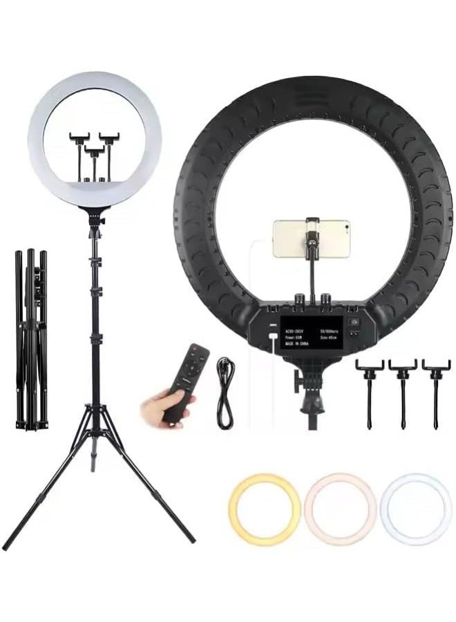 MUNTAQI 18" Ring Light with Tripod Stand & Dual Phone Holder – RL-18 White LED Ring Lamp for Live Streaming, Makeup, Video Recording, Photography, TikTok, YouTube, Zoom Lighting Kit - Image 5