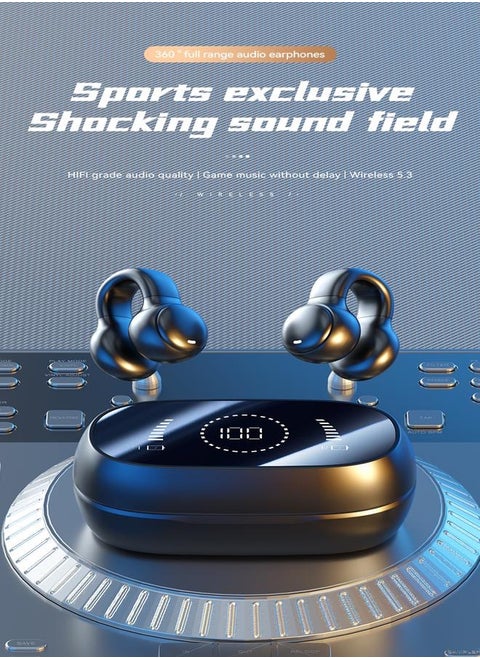 Ear-clip bone-conduction Bluetooth Earphones, Wireless Bluetooth 5.3, 50-Hour Battery Life