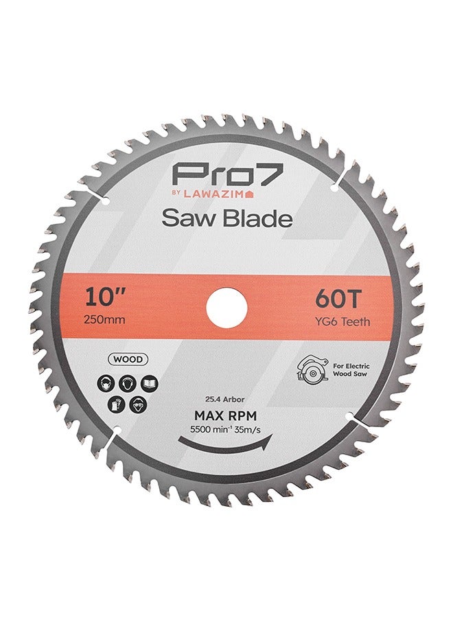 LAWAZIM Pro7 Circular Wood Saw Blade - 10inch, 60T - Tungsten Carbide-Tipped Wood Cutting Blade with Hardened Steel Body, 25.4mm Arbor, 5,500 RPM - for Hardwood, Softwood, Plywood, and DIY Woodworking  - Image 1