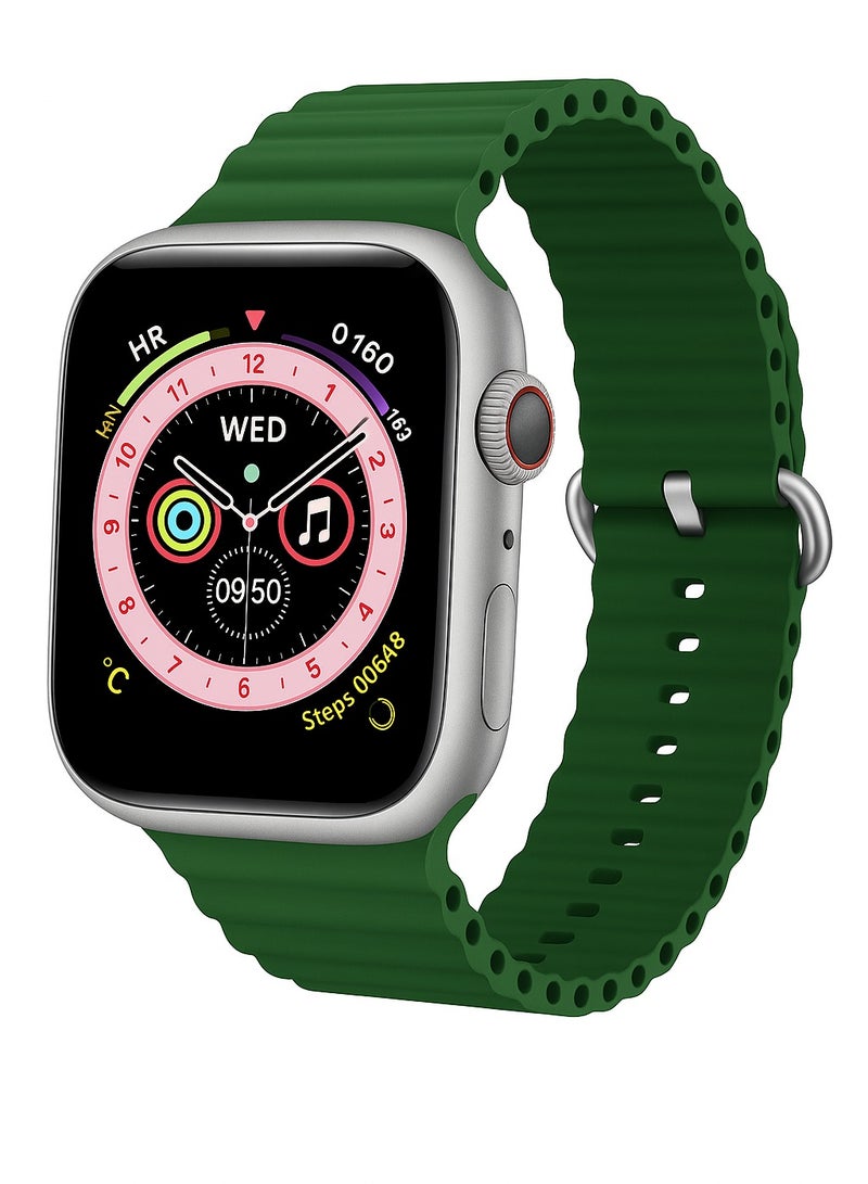 Smart Watch for Girls, Boys, Teens, Men & Women with Health Monitor, Fitness Tracker, Call & App Notifications (Silver Dial & Green Strap)  - Image 1