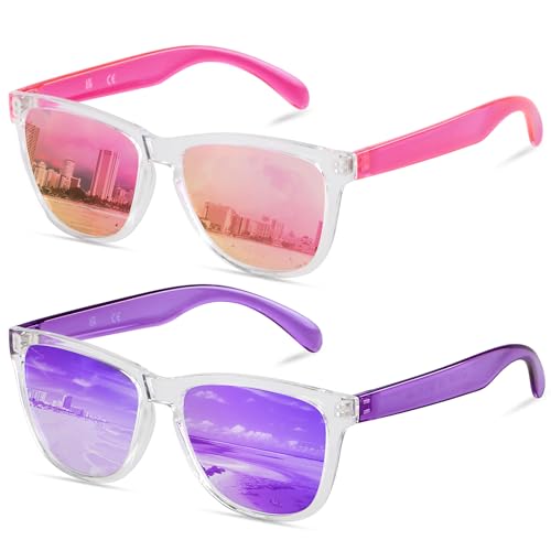 ANDWOOD Sunglasses for Women Men Mirrored UV Protection Cute Fun Teen Girls Sun glasses Outdoor Running Shades Mirror Hot Pink Purple - Image 2