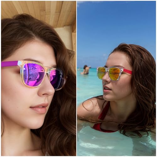 ANDWOOD Sunglasses for Women Men Mirrored UV Protection Cute Fun Teen Girls Sun glasses Outdoor Running Shades Mirror Hot Pink Purple - Image 5