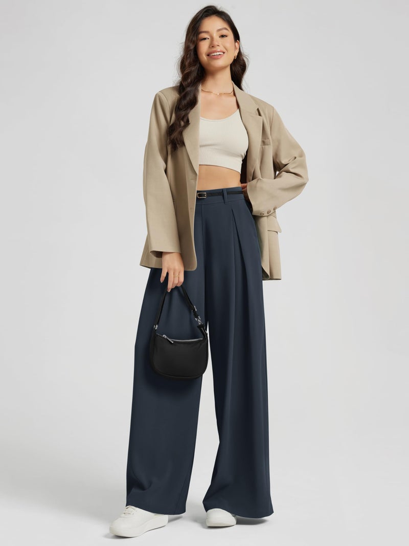 ODODOS Pleated Wide Leg Pants for Women Flowy Lightweight High Waist Trouser with Pockets-31 Inseam, Dark Navy, Small - Image 3