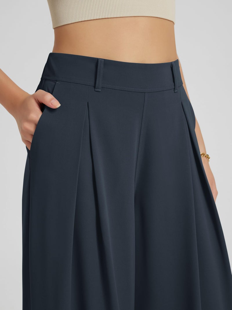 ODODOS Pleated Wide Leg Pants for Women Flowy Lightweight High Waist Trouser with Pockets-31 Inseam, Dark Navy, Small - Image 5