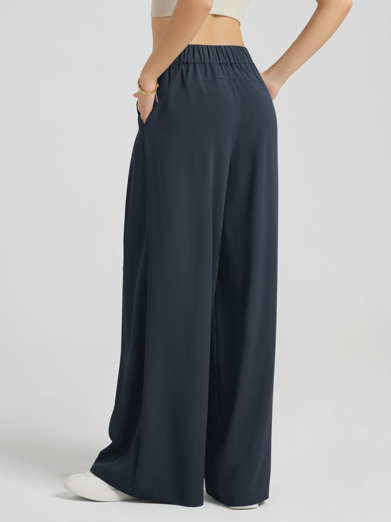 ODODOS Pleated Wide Leg Pants for Women Flowy Lightweight High Waist Trouser with Pockets-31 Inseam, Dark Navy, Small - Image 2