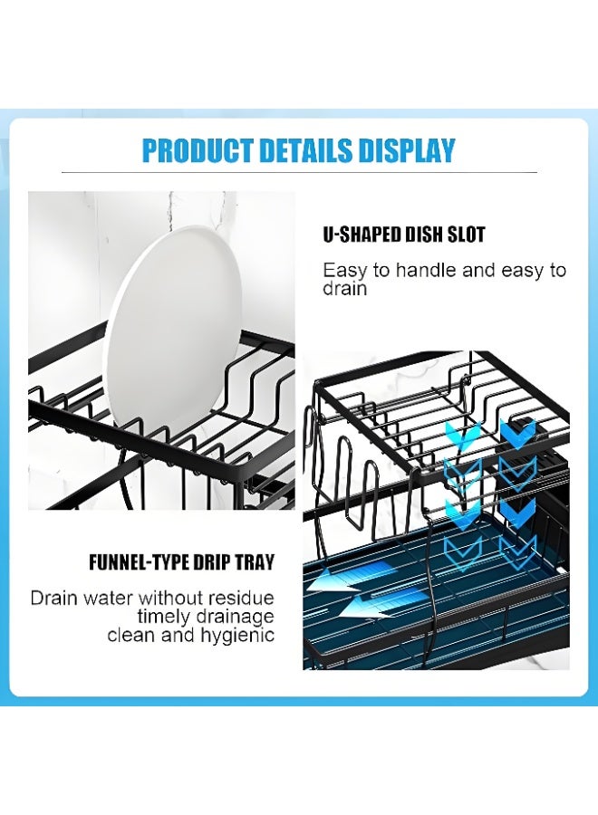 Shangxing Extendable 2-Tier Dish and Bowl Drainer Rack - With a quick draining function, the length can be extended or reduced according to usage. The divided design is convenient for storing kitchen utensils such as plates and bowls of different sizes. - Image 5