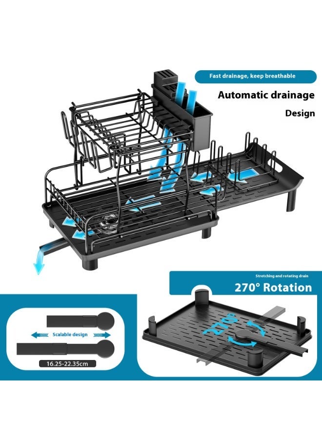 Shangxing Extendable 2-Tier Dish and Bowl Drainer Rack - With a quick draining function, the length can be extended or reduced according to usage. The divided design is convenient for storing kitchen utensils such as plates and bowls of different sizes. - Image 4
