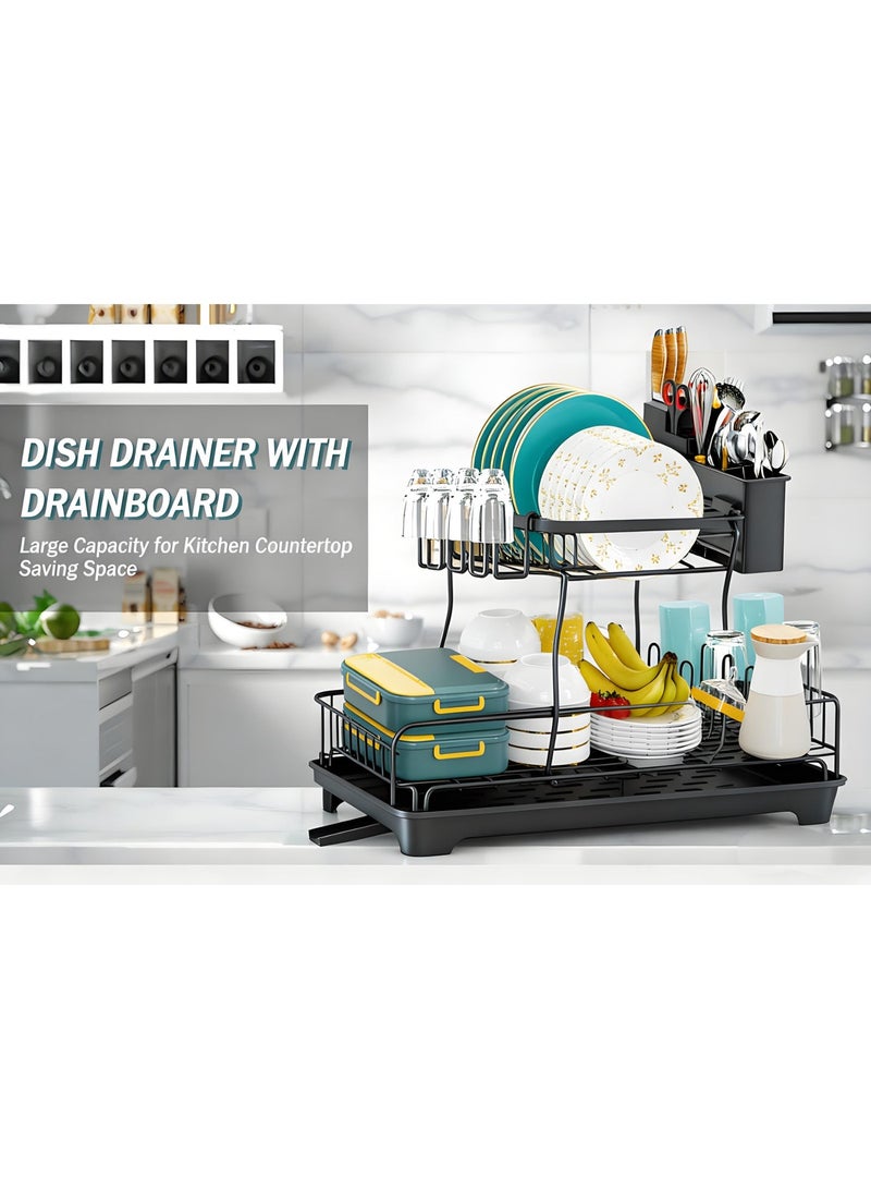 Shangxing Extendable 2-Tier Dish and Bowl Drainer Rack - With a quick draining function, the length can be extended or reduced according to usage. The divided design is convenient for storing kitchen utensils such as plates and bowls of different sizes. - Image 2
