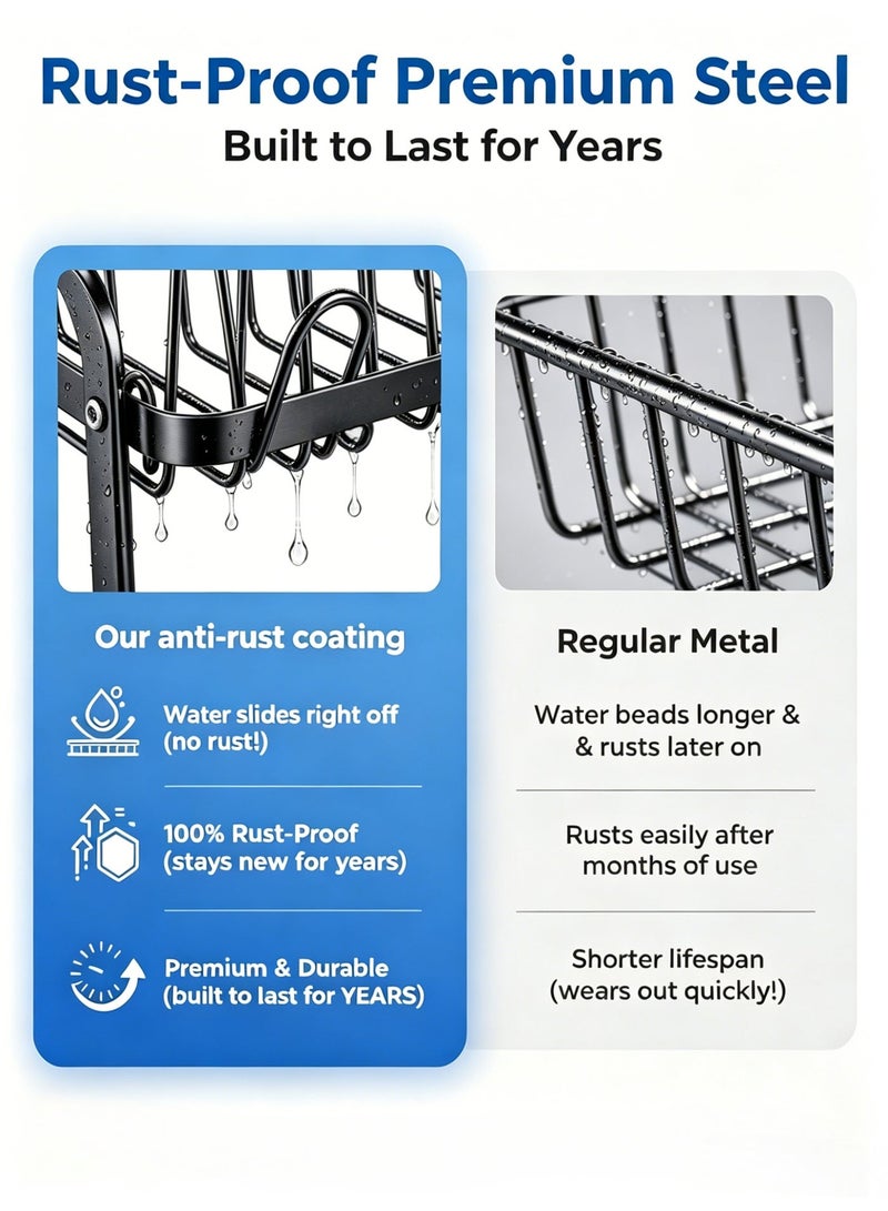 Shangxing Extendable 2-Tier Dish and Bowl Drainer Rack - With a quick draining function, the length can be extended or reduced according to usage. The divided design is convenient for storing kitchen utensils such as plates and bowls of different sizes. - Image 3