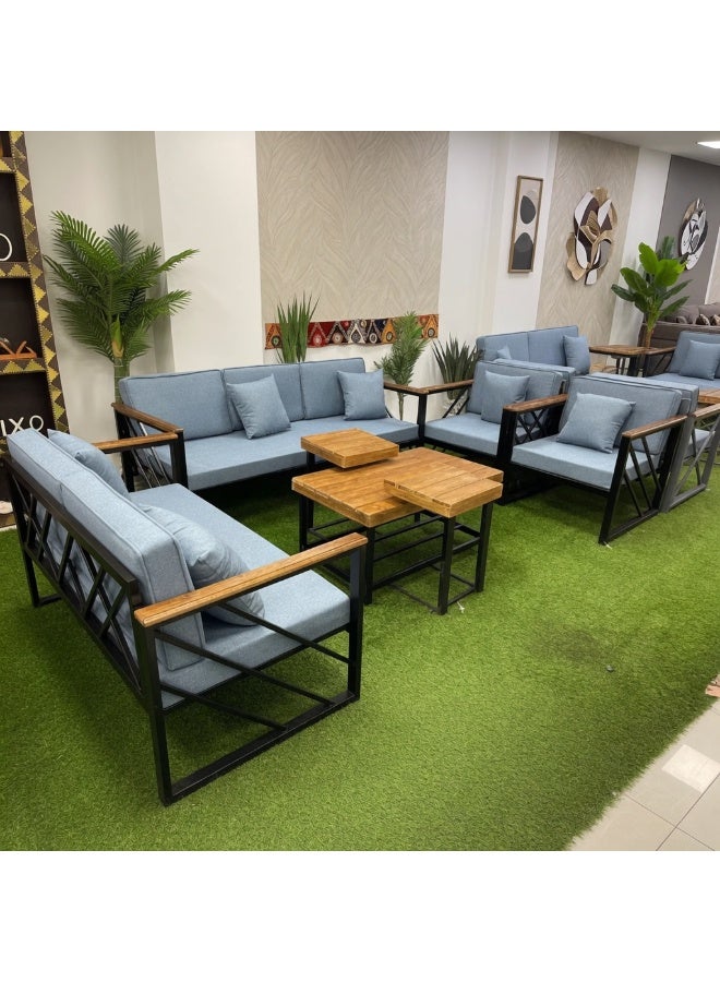 Outdoor Seating Set Made Of Iron And Wood With Comfortable Upholstery in Luxurious Fabric MS_SET_MTL_00027