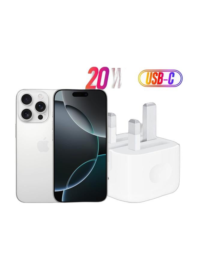Apple iPhone 16 Pro 1TB White Titanium 5G With FaceTime - Middle East Version & 20W USB-C 3-Pin Power Adapter / (Original iPhone Charger) - WhiteBundle - Image 1