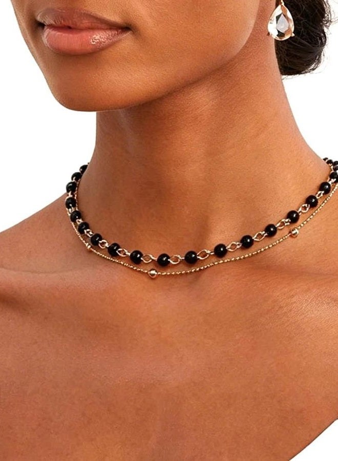Yalice Layered Choker Necklace Silver Beaded Necklaces Jewelry for Women and Girls (Black) - Image 5