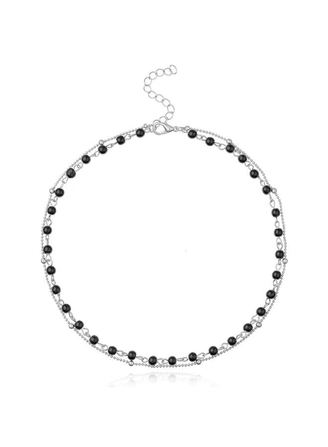 Yalice Layered Choker Necklace Silver Beaded Necklaces Jewelry for Women and Girls (Black) - Image 1