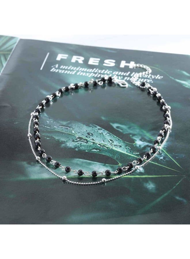 Yalice Layered Choker Necklace Silver Beaded Necklaces Jewelry for Women and Girls (Black) - Image 4