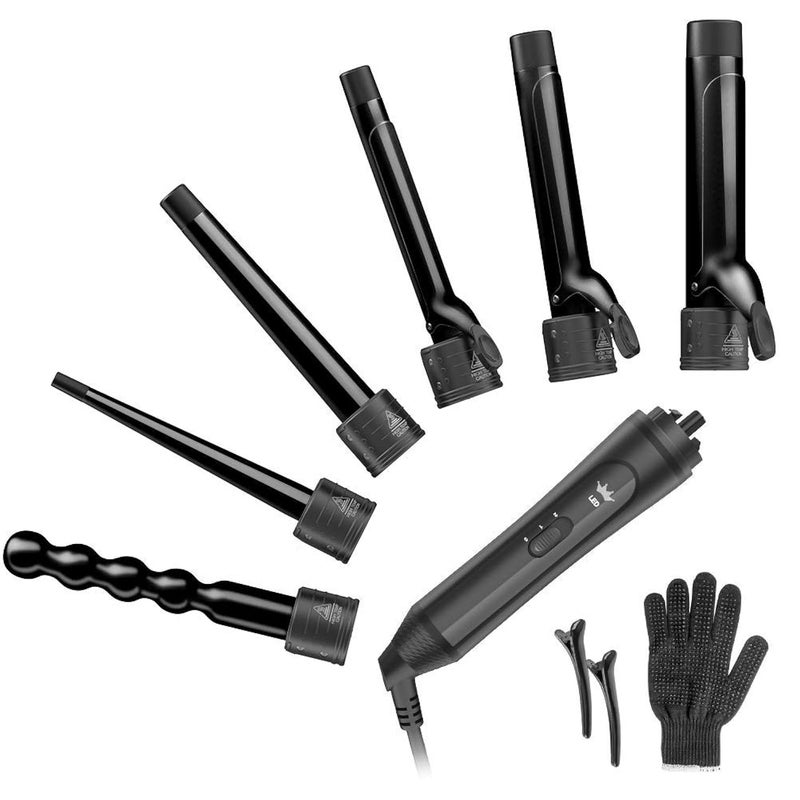 Duomishu 6-in-1 Curling Iron, Professional Instant Heat Up Hair Curling Wand Set with 6 Interchangeable Ceramic Barrels (0.35'' to 1.25'') and 2 Temperature Adjustments, Heat Protective Glove & 2 Clips - Image 1
