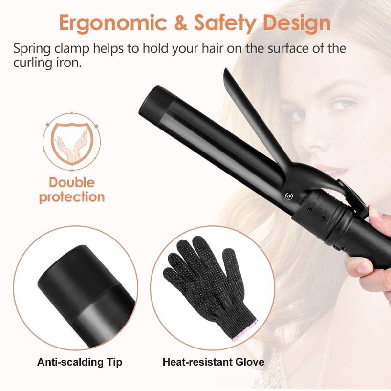 Duomishu 6-in-1 Curling Iron, Professional Instant Heat Up Hair Curling Wand Set with 6 Interchangeable Ceramic Barrels (0.35'' to 1.25'') and 2 Temperature Adjustments, Heat Protective Glove & 2 Clips - Image 5