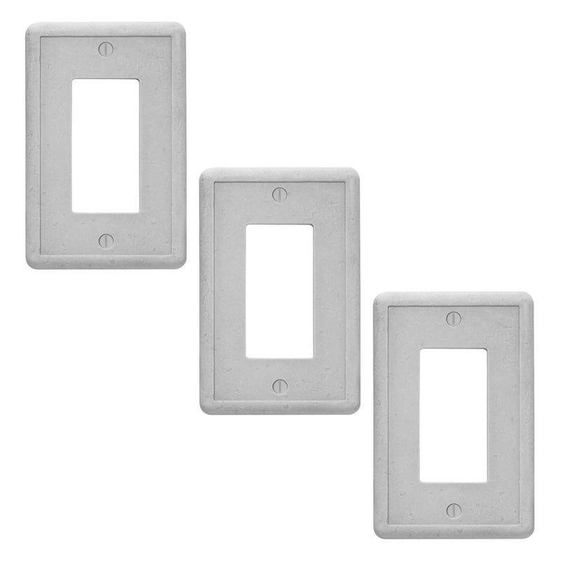 Questech Light Switch Covers Single Rocker Wall Plates for Electrical Outlets 1Gang Single Decorator GFCI Switch Plates Standard Size Decorative Tumbled Texture Gray 3 Pack