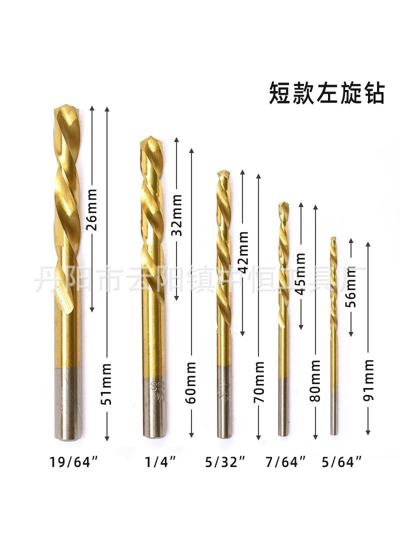 Generic 10pc left-hand twist drill screw extractor iron box suit 4241 high speed steel 5pc British left-hand drill bit 5pc short British left Diamond (5/64 7/64 5/32 1/4 19/64) opp bag 