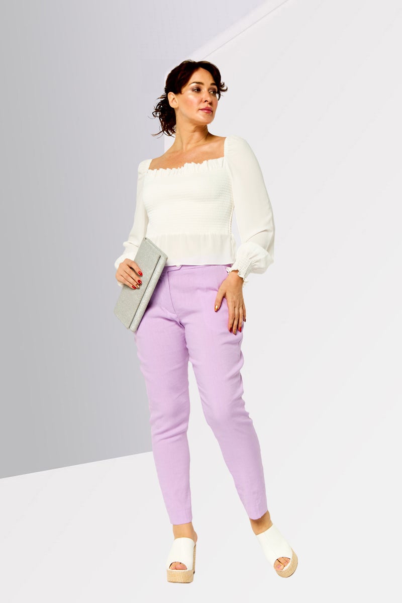 Karl Lagerfeld Women Square Neck Long Sleeve Textured Top, White  - Image 2