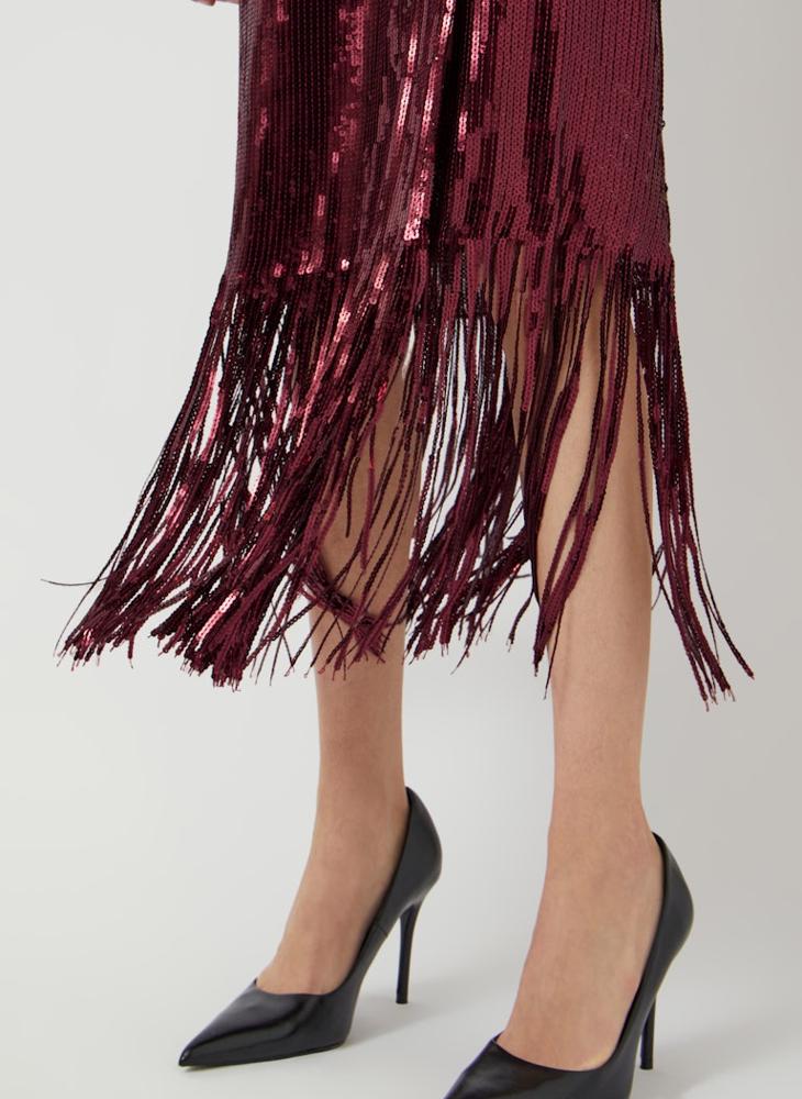 YAS Sequin Wrap detail Long Sleeve Midi Dress - Image 3