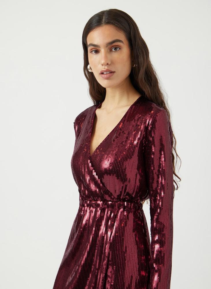 YAS Sequin Wrap detail Long Sleeve Midi Dress - Image 4