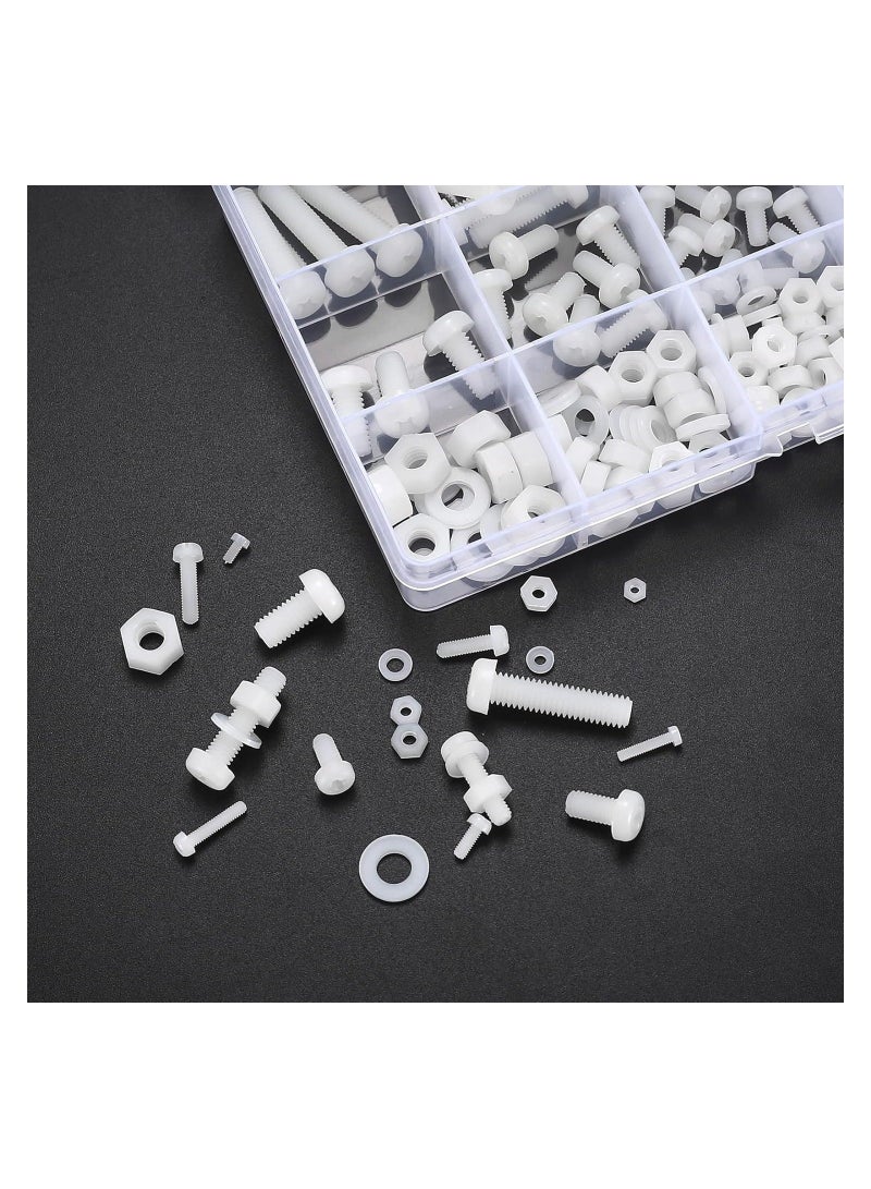 447 PCS White Nylon Plastic Pan Round Head Screws Bolts and Nuts and Gaskets, Metric Full Threaded Hex Head Screws Bolts and Nuts and Washers Assortment Set - M2/M2.5/M3/M4/M5/M6, for Home Repairs  - Image 4