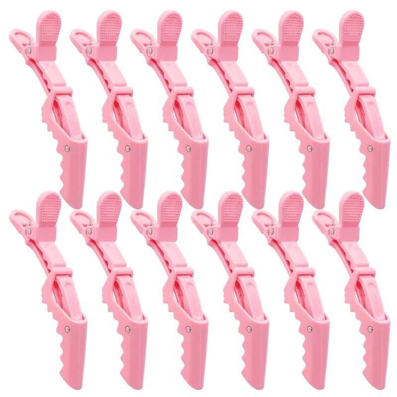 YISSION 12Pcs Pink Alligator Hair Clips for Styling Sectioning Makeup Large Duck Billed Hair Clips No Crease Hair Clip Alligator Clips for Thin Thick Hair Hair Styling Accessories for Women Girls