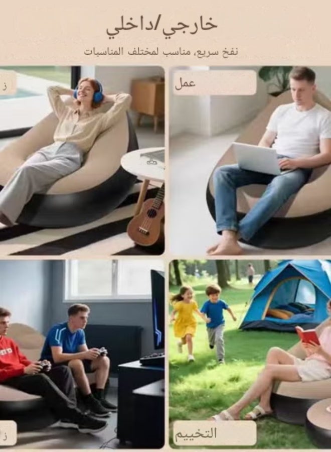2-in-1 Inflatable Lazy Sofa Family Inflatable Lounge Chair Inflatable bean bag chair with inflatable footrest and electric air pump for room, living room, outing and camping - Image 4