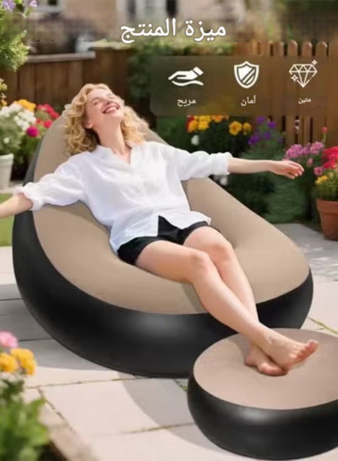 2-in-1 Inflatable Lazy Sofa Family Inflatable Lounge Chair Inflatable bean bag chair with inflatable footrest and electric air pump for room, living room, outing and camping - Image 1