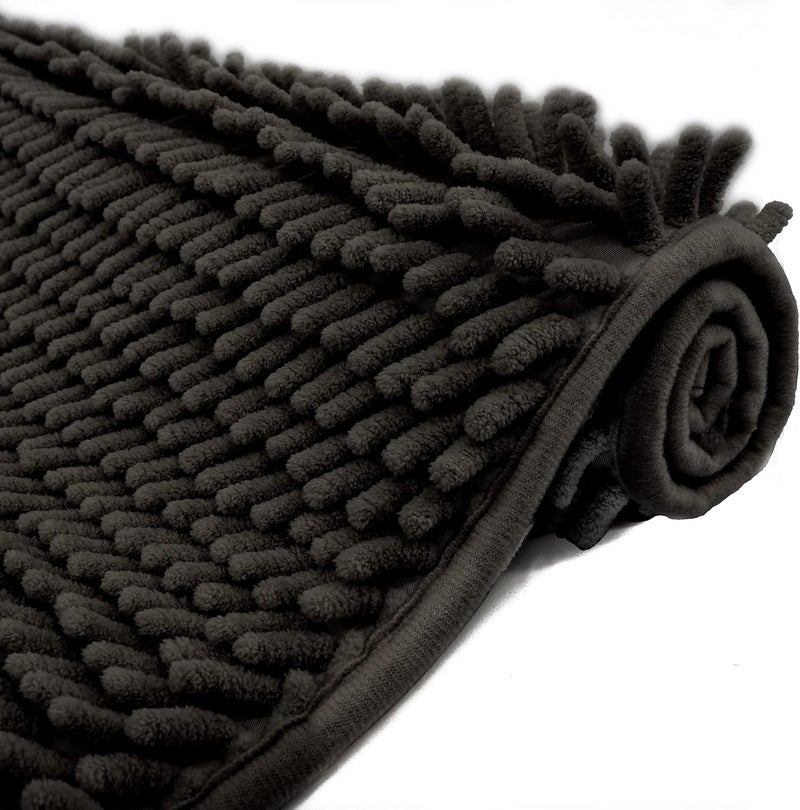 Eanpet Chenille Bath Mat Non-Slip Microfiber Floor Mat Baby Bath Mat for Kids Ultra Soft Washable Bathroom Dry Fast Water Absorbent Shower Mat Area Rugs (19.2" x 31.1", Black) - Image 1