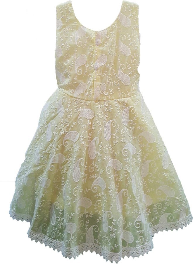 little PANDA Baby Girls Fit & Flare Knee Length Embroidered Sleeveless Dress (18-24 Months, Yellow) - Image 2