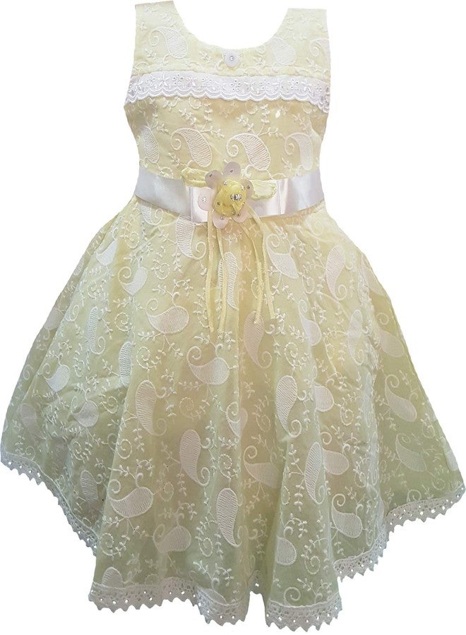 little PANDA Baby Girls Fit & Flare Knee Length Embroidered Sleeveless Dress (18-24 Months, Yellow) - Image 1