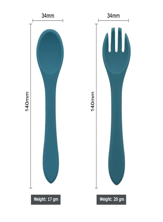 GUCHIGU Silicone Meal Bowl with Spoon & Fork Set for Baby/Toddler/Kids Silicon Spoon & Fork BPA Free Weaning Non-Slip Suction Unbreakable Feeding Bowl (1 Bowl, 1 Spoon and 1 Fork, Shaded Spruce) - Image 5