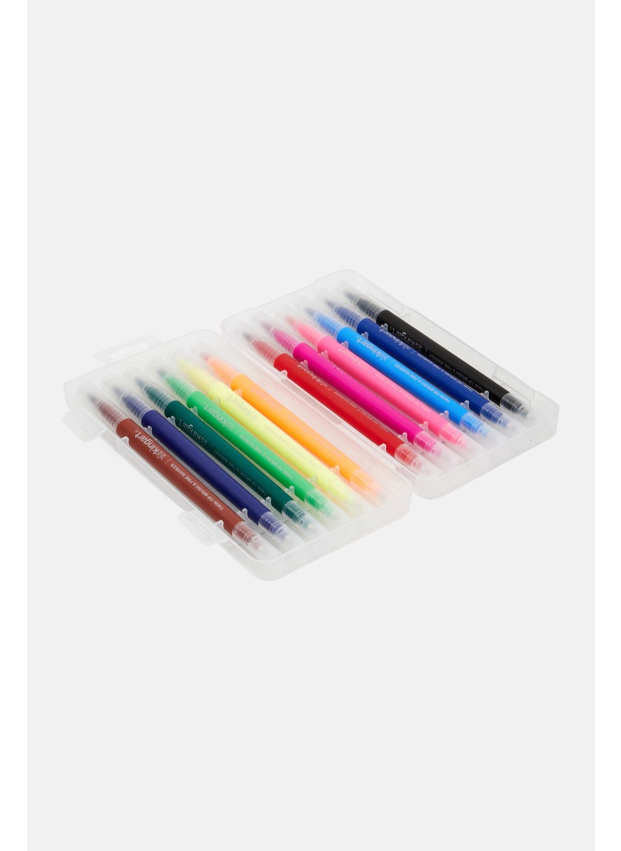 KINGART - 12 Pieces Dual Tip Fineliner Brush Pens In Case, Orange Combo - Image 1