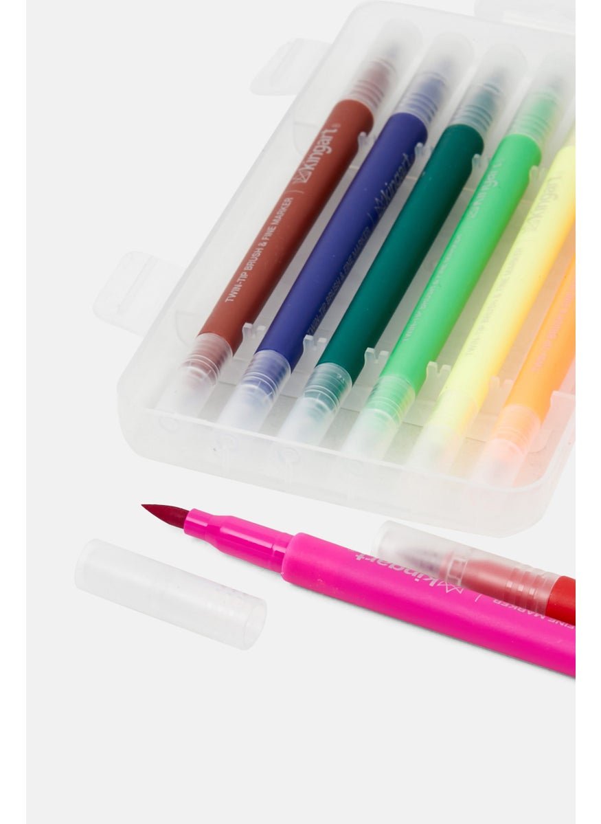 KINGART - 12 Pieces Dual Tip Fineliner Brush Pens In Case, Orange Combo - Image 1