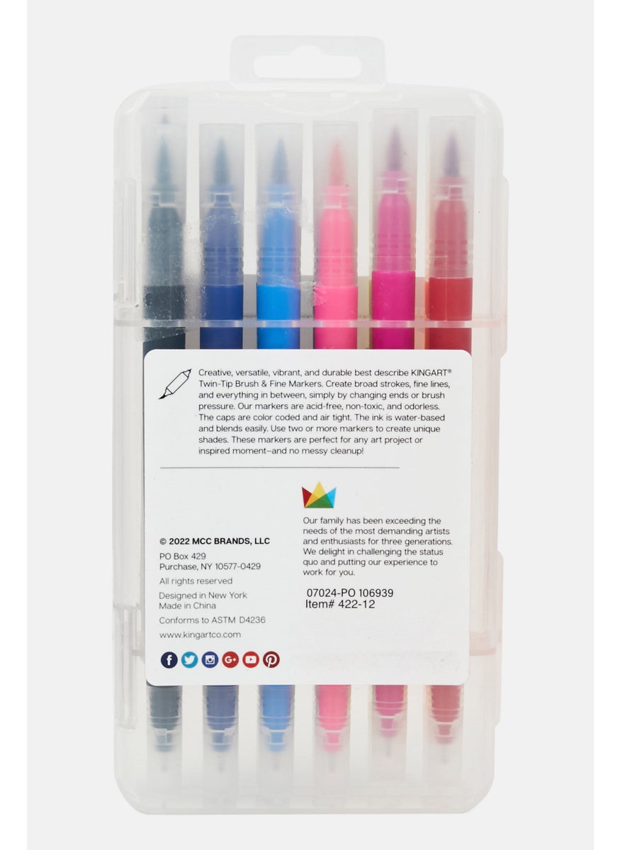 KINGART - 12 Pieces Dual Tip Fineliner Brush Pens In Case, Orange Combo - Image 1