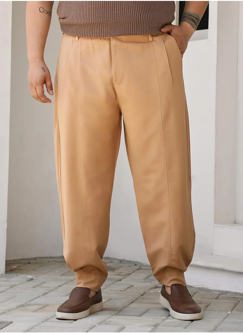 انستافاب بلس Instafab Plus Men's Khaki Beige Panelled Gurkha Trousers For Casual Wear | Mid-Rise | Regular Fit | Button Closure | Plus Size Trousers Crafted With Comfort Fit For Everyday Wear
