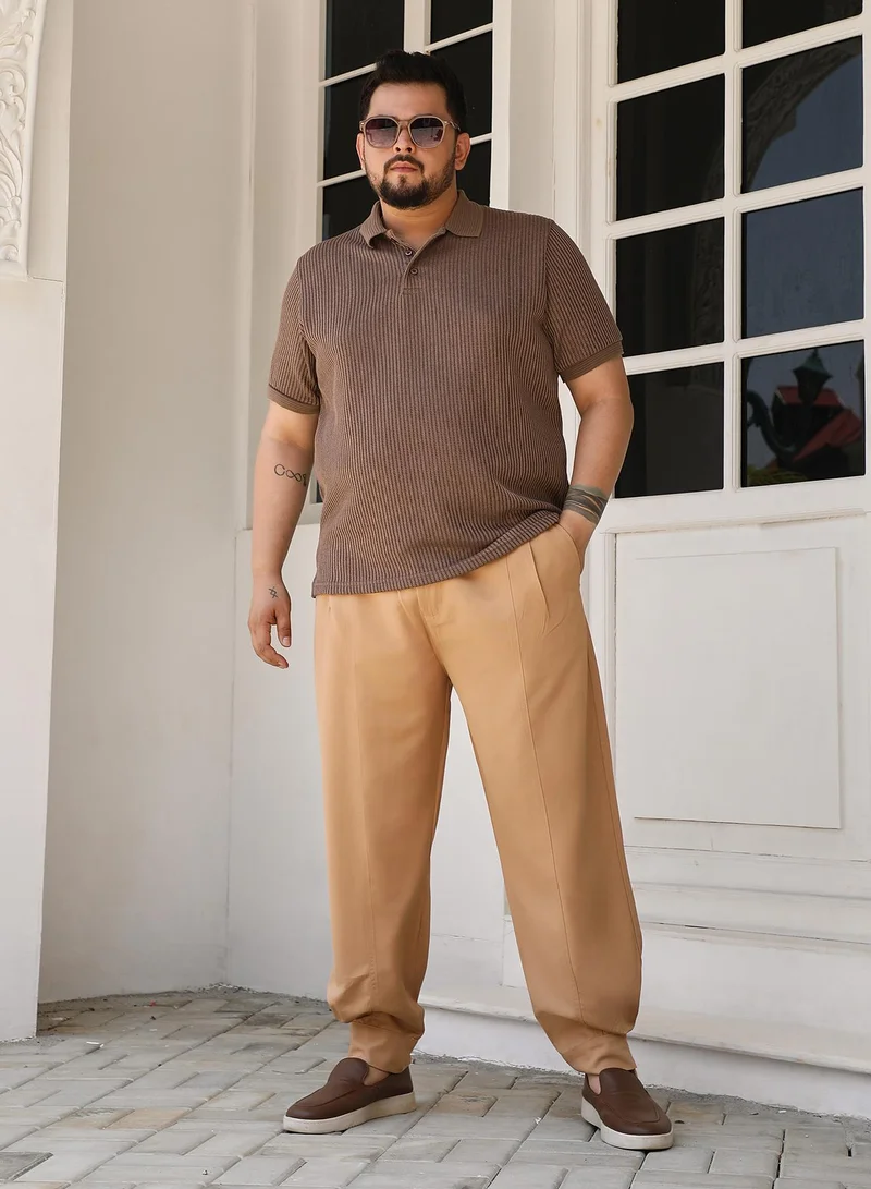 Instafab Plus Instafab Plus Men's Khaki Beige Panelled Gurkha Trousers For Casual Wear | Mid-Rise | Regular Fit | Button Closure | Plus Size Trousers Crafted With Comfort Fit For Everyday Wear