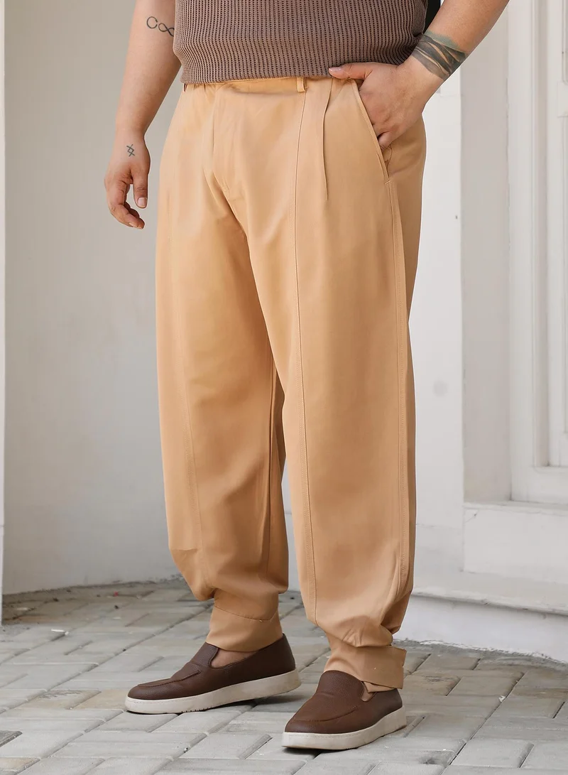 Instafab Plus Instafab Plus Men's Khaki Beige Panelled Gurkha Trousers For Casual Wear | Mid-Rise | Regular Fit | Button Closure | Plus Size Trousers Crafted With Comfort Fit For Everyday Wear