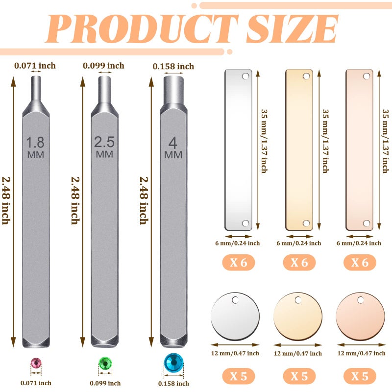 Mtlee Jewelry Metal Stamping Tools Kits, Includes 3 Punch Tools, 1500 Rhinestones, 15 Signs, 15 Tags Metal Stamping Blank Tag Pendants for DIY Necklace Bracelet - Image 2