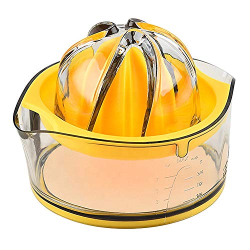 Kasmoire Citrus Lemon Orange Juicer Manual Hand Squeezer with Builtin Measuring Cup and Strainer 8OZ Yellow