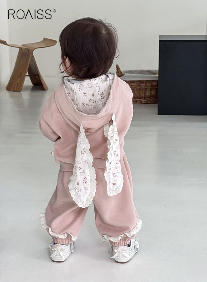 رويس ملابس من قطعتين للفتيات الصغيرات، سترة بأكمام طويلة وسروال بخصر مطاطي مع جيوب، سترة بقلنسوة رائعة وسروال رياضي بأساور، مجموعة ملابس مريحة للفتيات، ملابس مثالية للارتداء اليومي والأنشطة الخارجية - Image 2